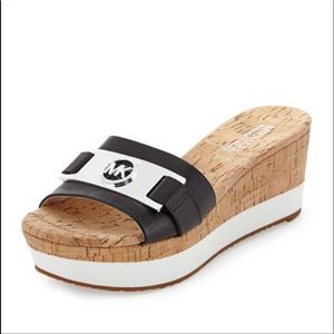 Michael Kors Black Warren Leather Two Tone Wedges